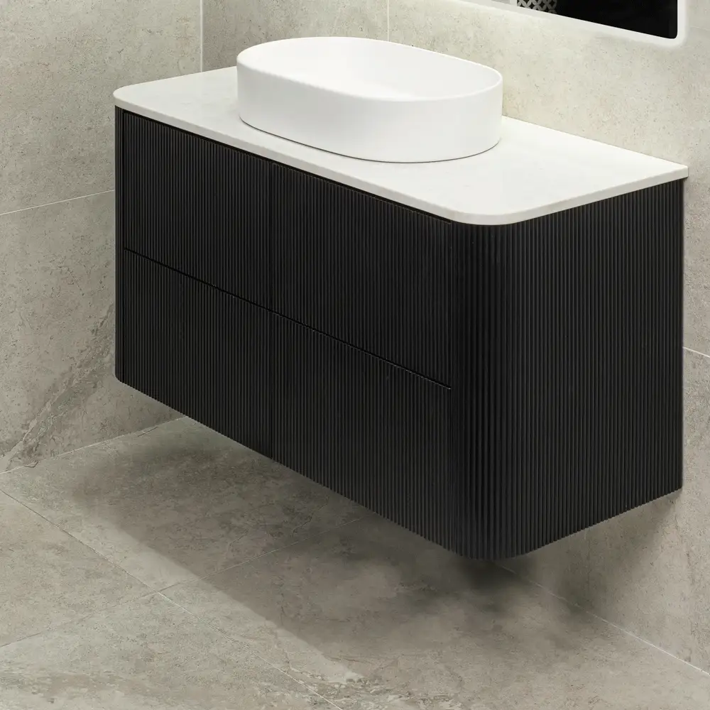 *Clearance* Tura Groove 1200mm Curved Wall Hung Vanity Cabinet, Matte Black - Image 2