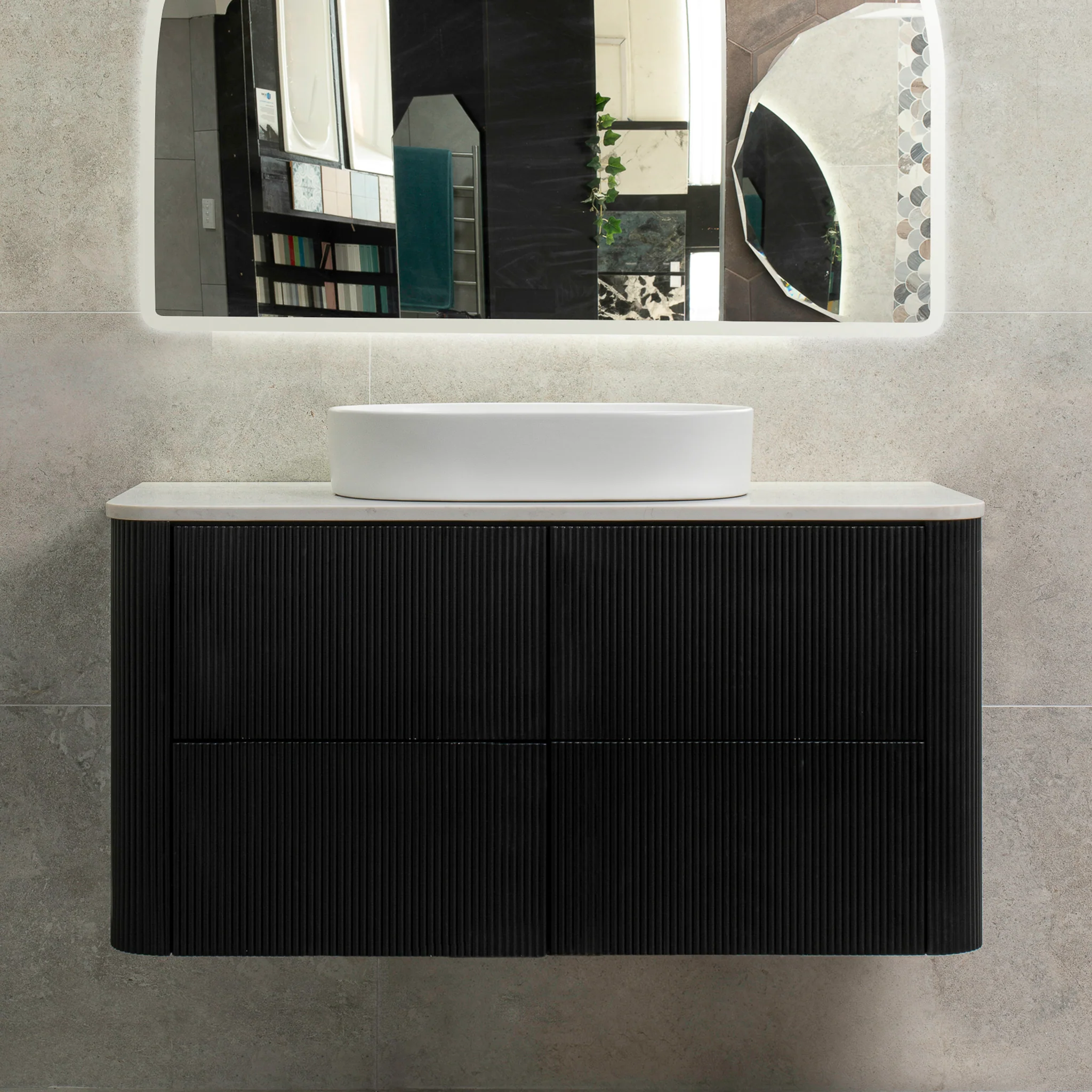 *Clearance* Tura Groove 1200mm Curved Wall Hung Vanity Cabinet, Matte Black - Image 6