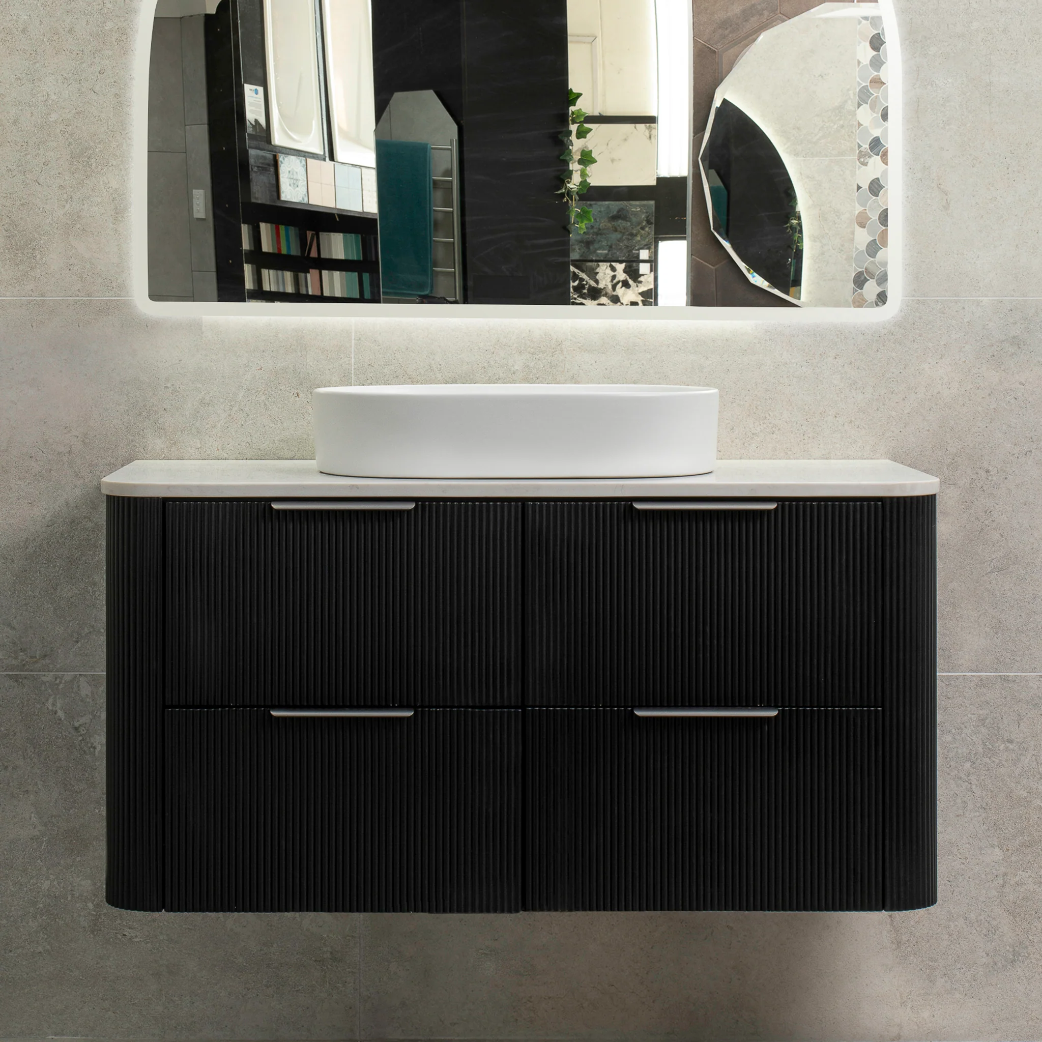 *Clearance* Tura Groove 1200mm Curved Wall Hung Vanity Cabinet, Matte Black - Image 7