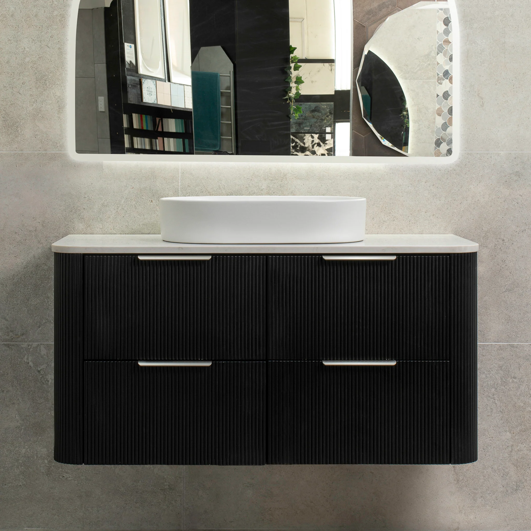 *Clearance* Tura Groove 1200mm Curved Wall Hung Vanity Cabinet, Matte Black - Image 8