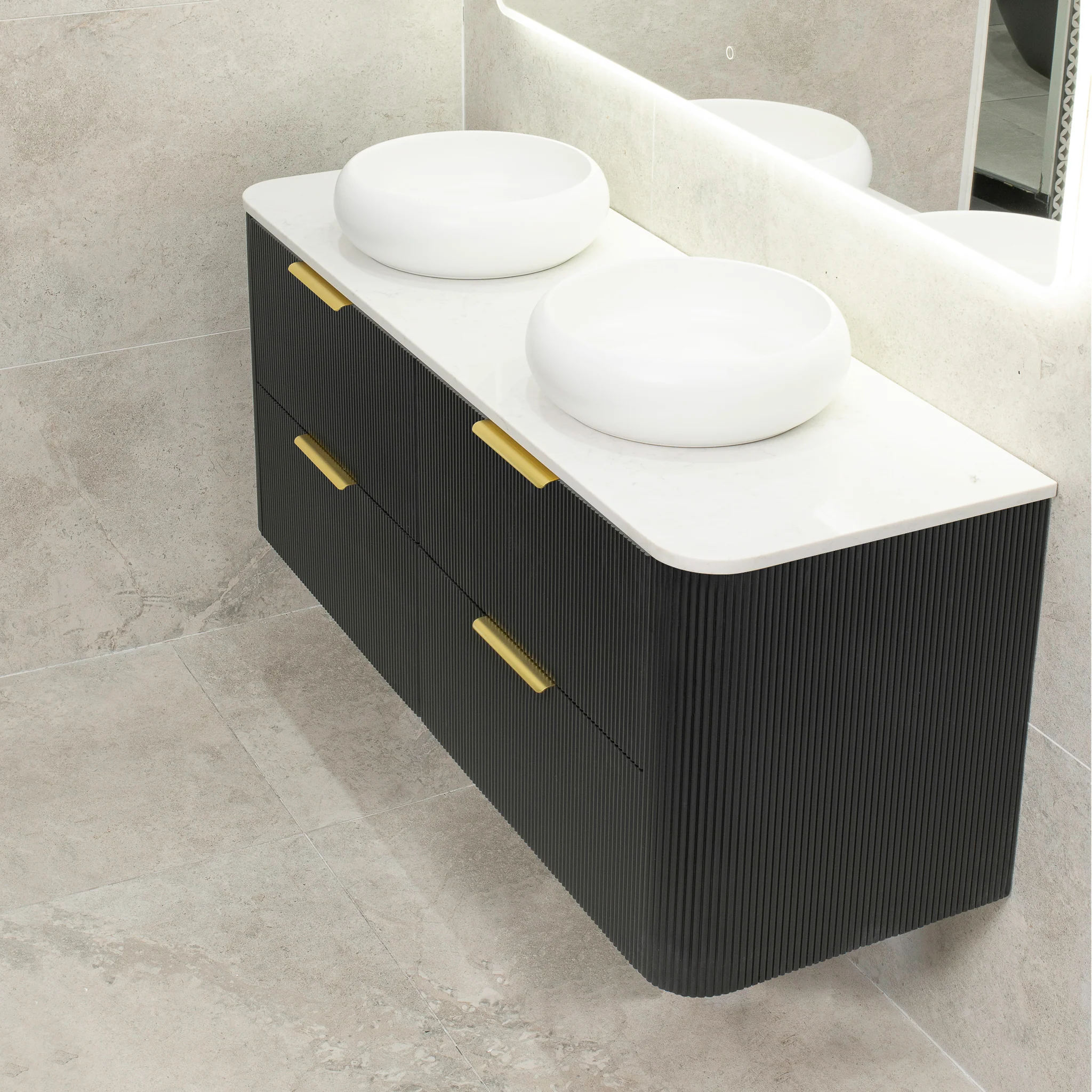 *Clearance* Tura Groove 1500mm Curved Wall Hung Vanity Cabinet, Matte Black - Image 2