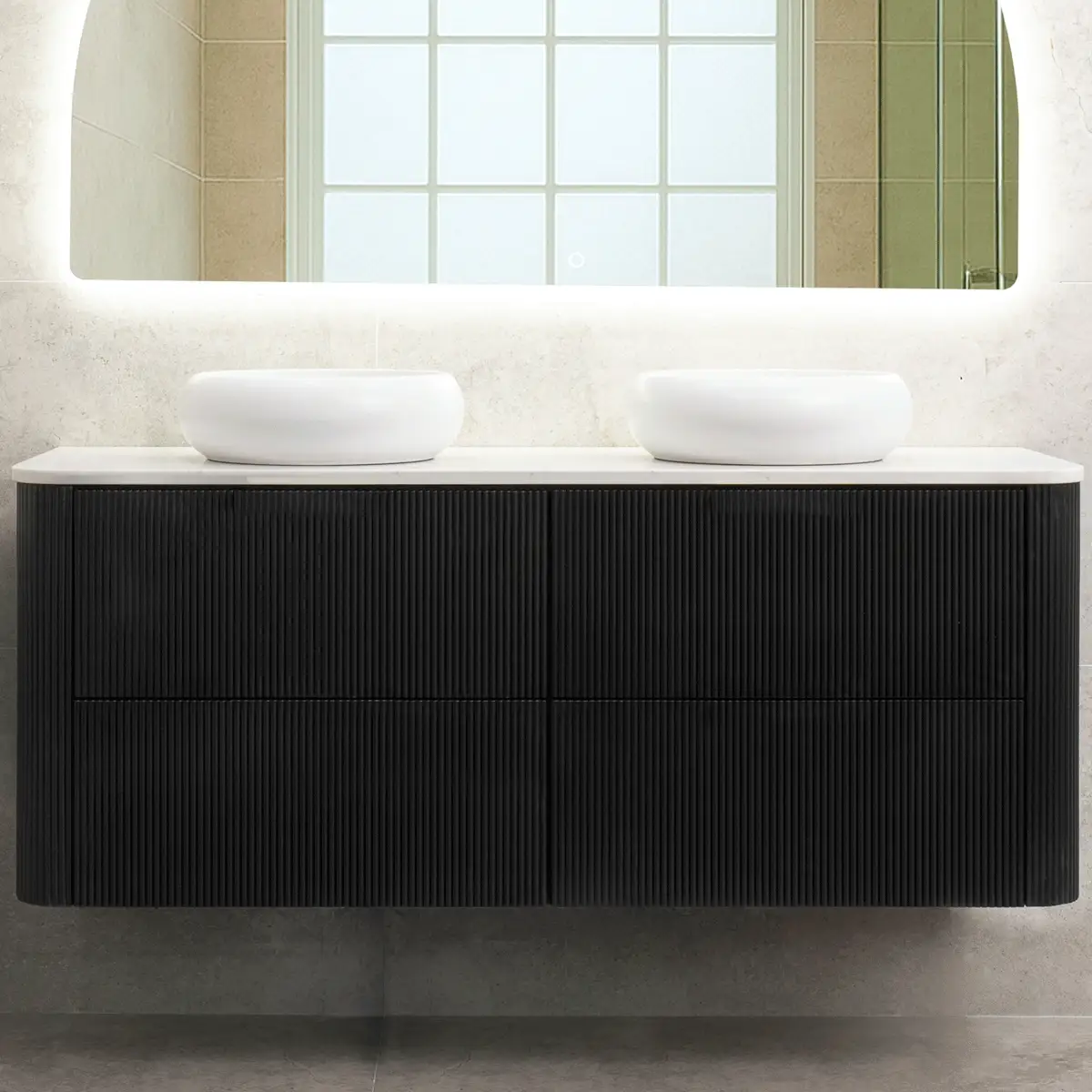 *Clearance* Tura Groove 1500mm Curved Wall Hung Vanity Cabinet, Matte Black - Image 3
