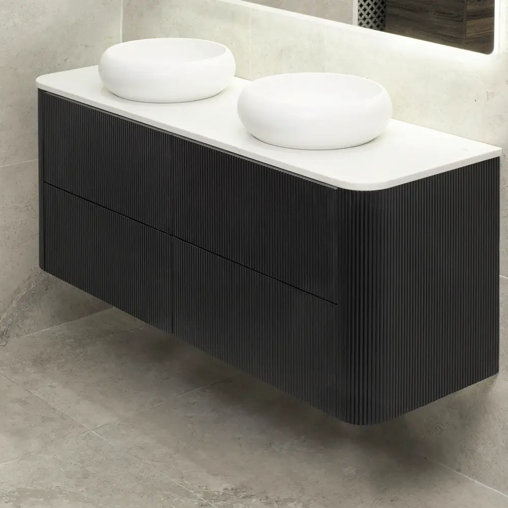 *Clearance* Tura Groove 1500mm Curved Wall Hung Vanity Cabinet, Matte Black - Image 5