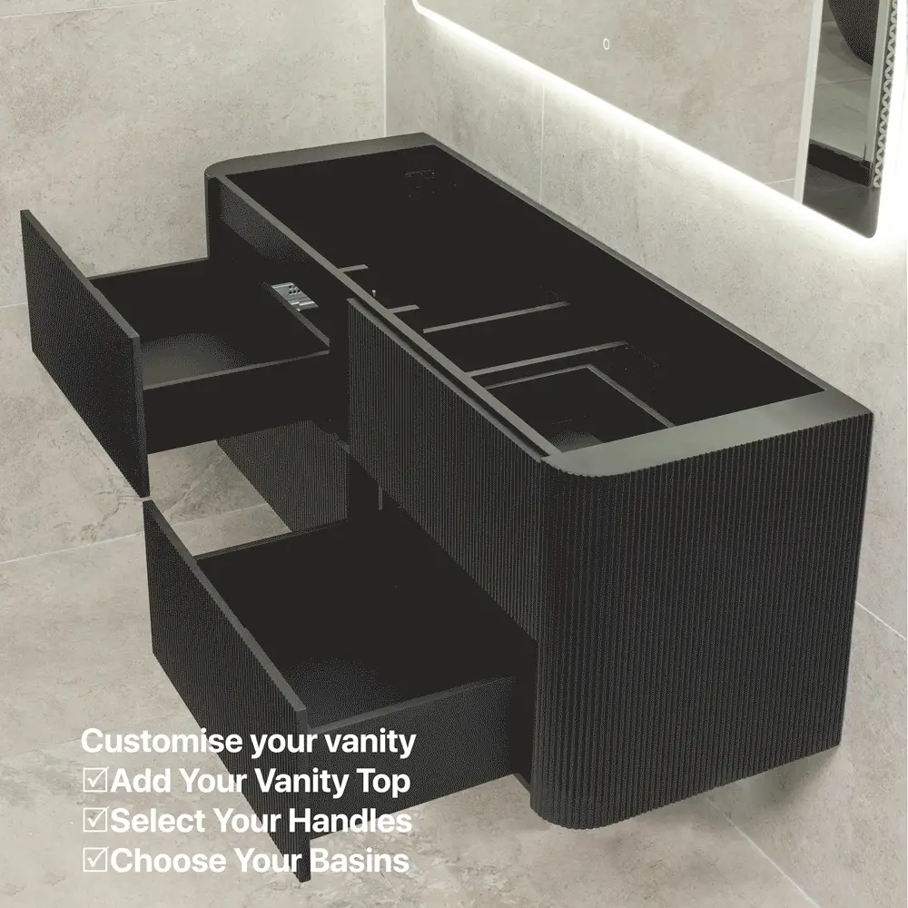 *Clearance* Tura Groove 1500mm Curved Wall Hung Vanity Cabinet, Matte Black - Image 6