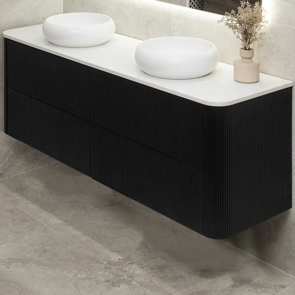*Clearance* Tura Groove 1800mm Curved Wall Hung Vanity Cabinet, Matte Black - Image 2
