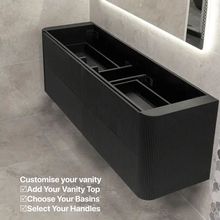 *Clearance* Tura Groove 1800mm Curved Wall Hung Vanity Cabinet, Matte Black - Image 6