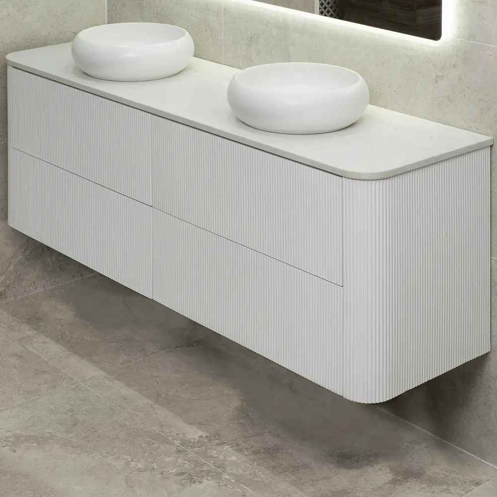*Clearance* Tura Groove 1800mm Curved Wall Hung Vanity Cabinet, Matte White - Image 2