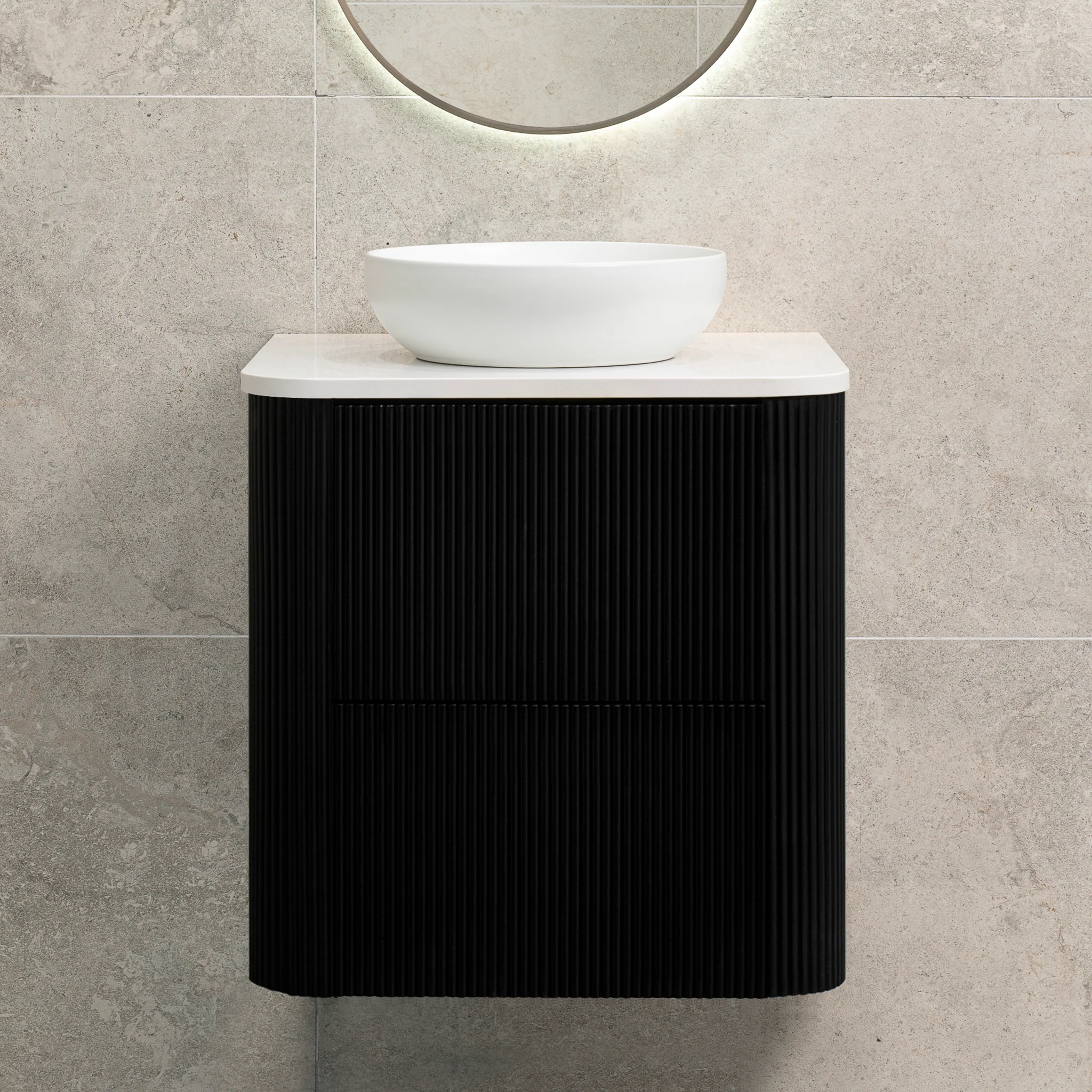 *Clearance* Tura Groove 600mm Curved Wall Hung Vanity Cabinet, Matte Black - Image 13