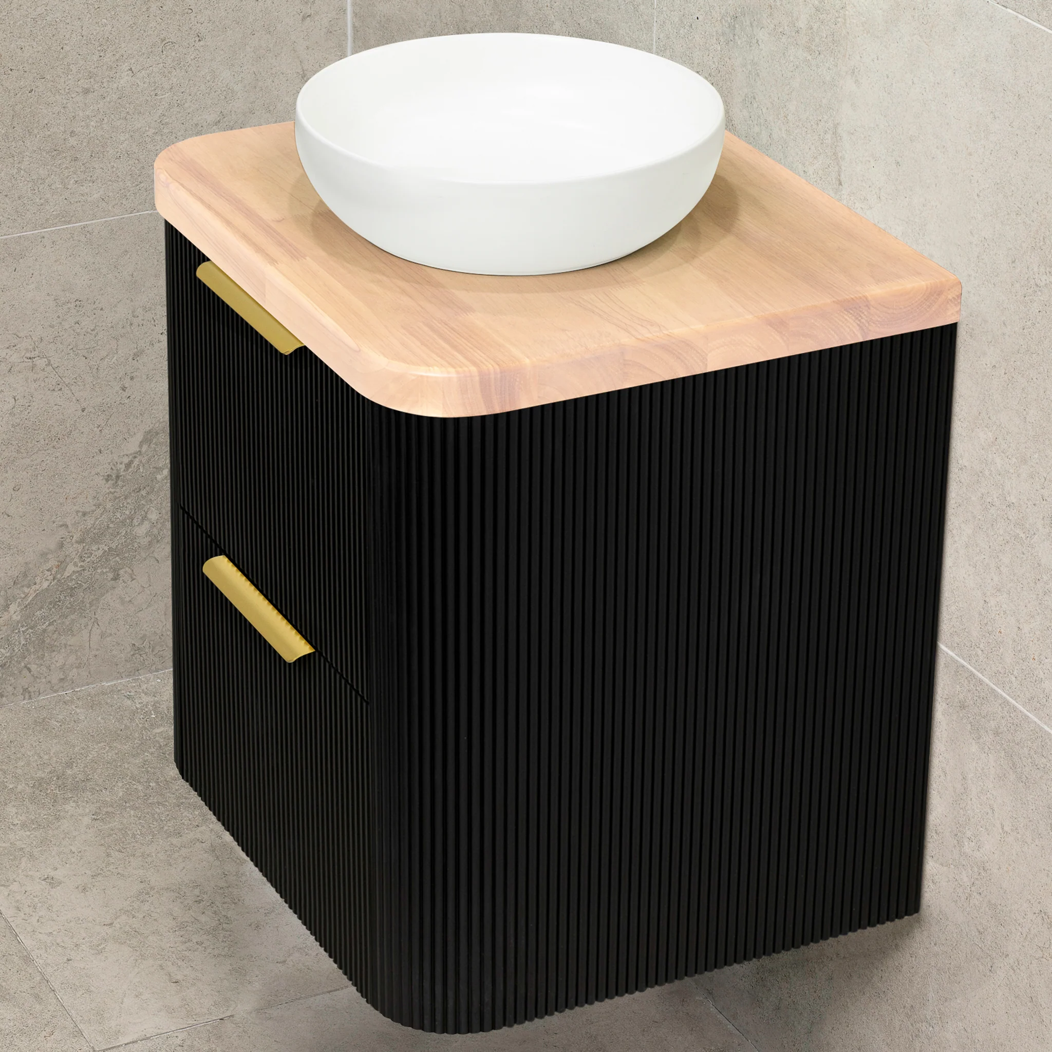*Clearance* Tura Groove 600mm Curved Wall Hung Vanity Cabinet, Matte Black - Image 3