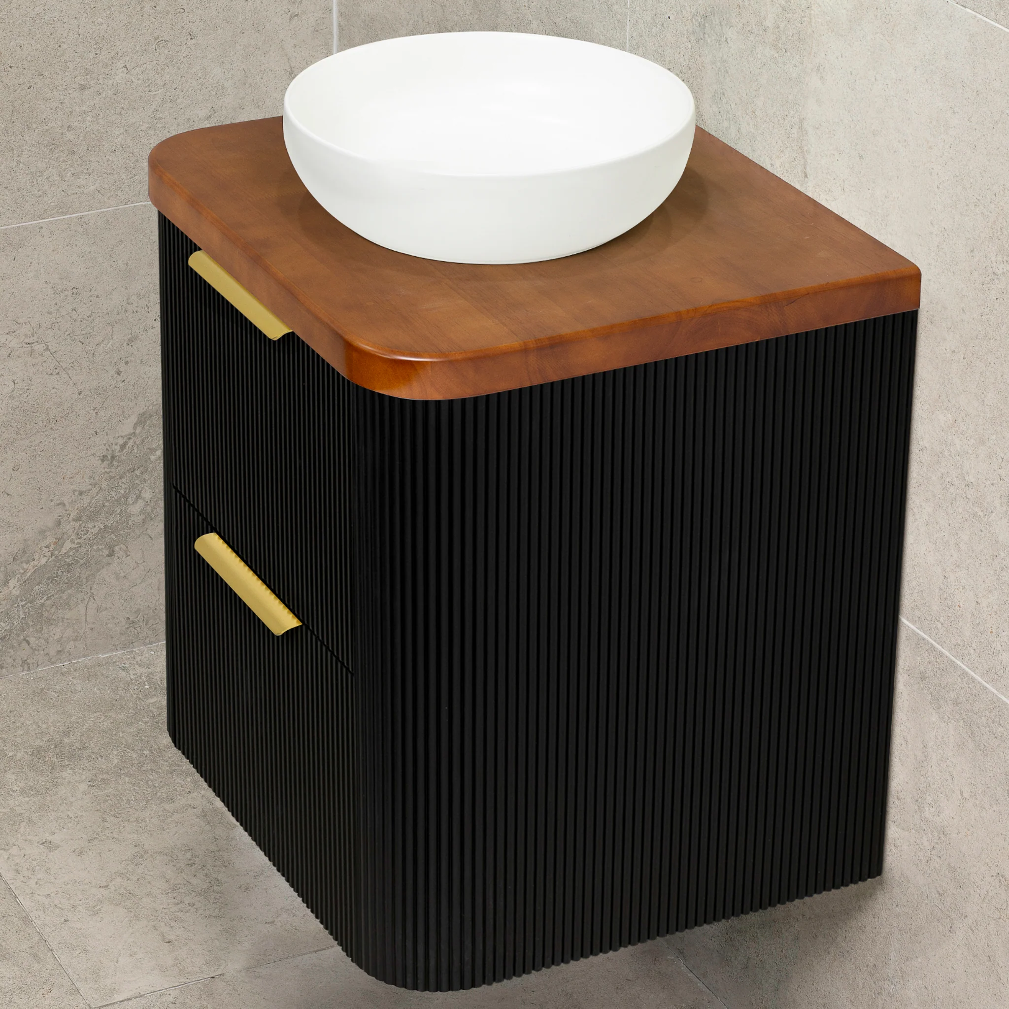 *Clearance* Tura Groove 600mm Curved Wall Hung Vanity Cabinet, Matte Black - Image 4
