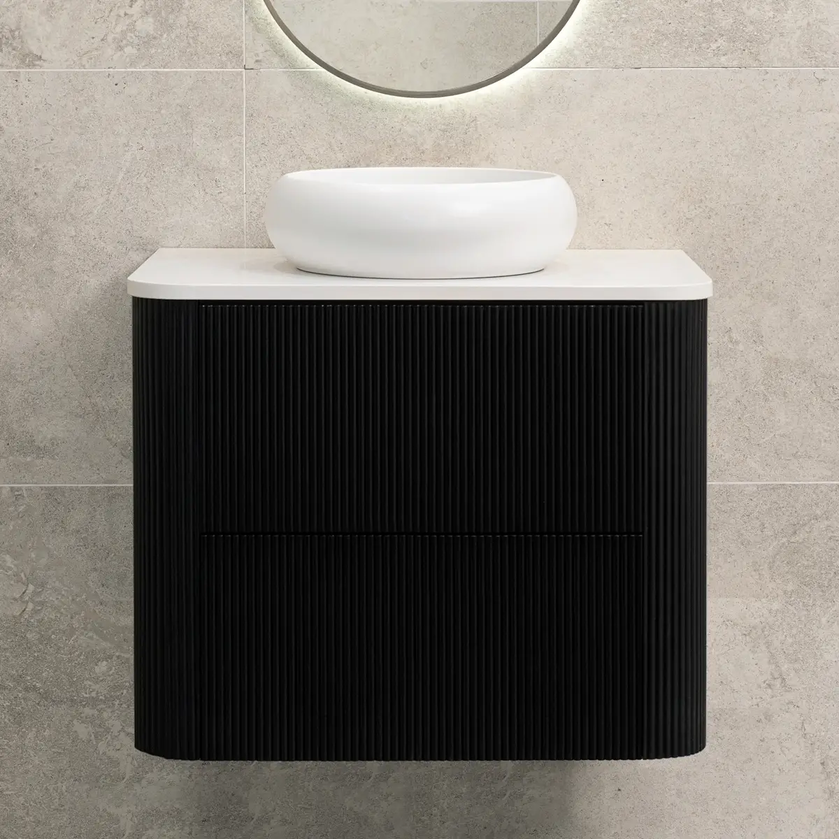 *Clearance* Tura Groove 750mm Curved Wall Hung Vanity Cabinet, Matte Black - Image 3