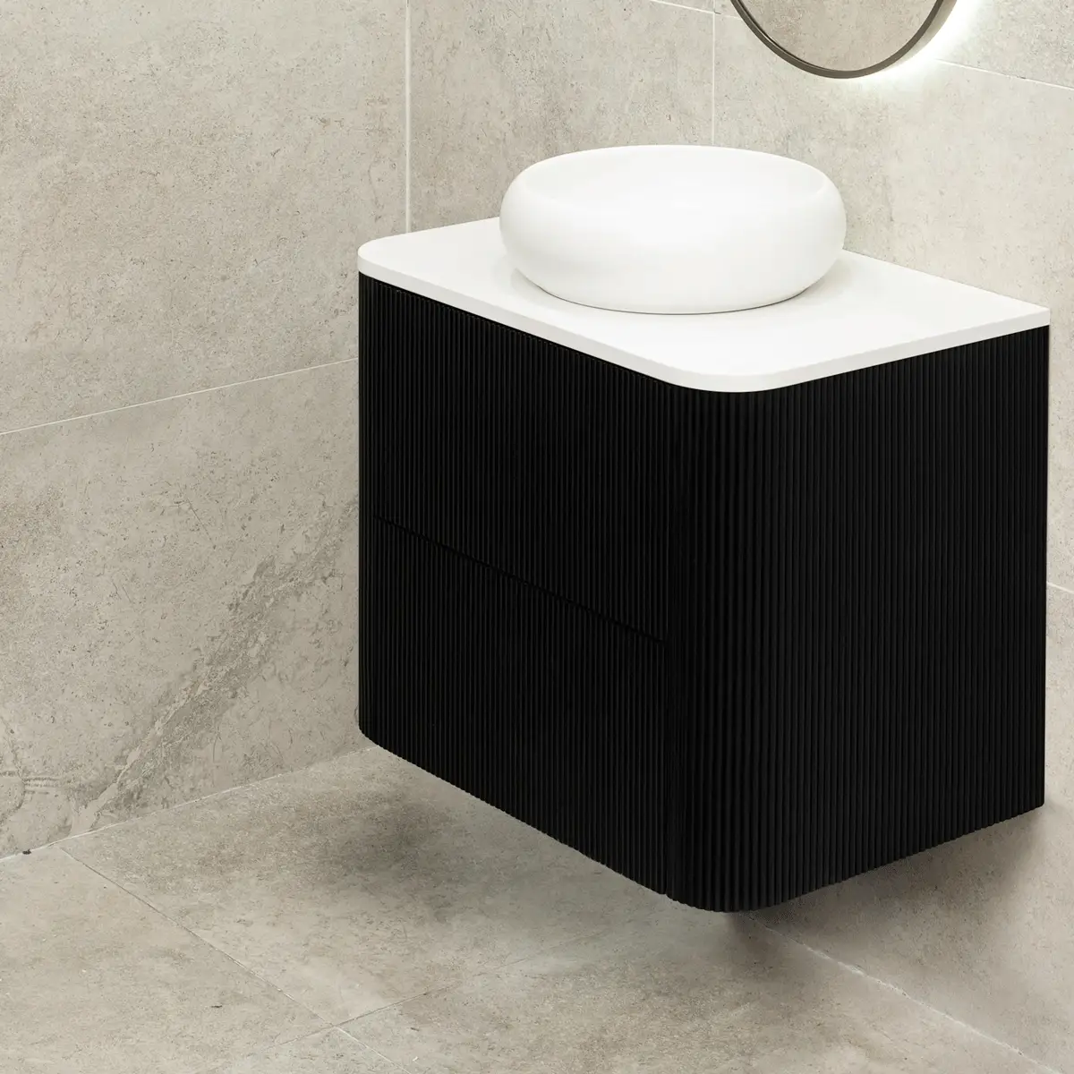 *Clearance* Tura Groove 750mm Curved Wall Hung Vanity Cabinet, Matte Black - Image 5