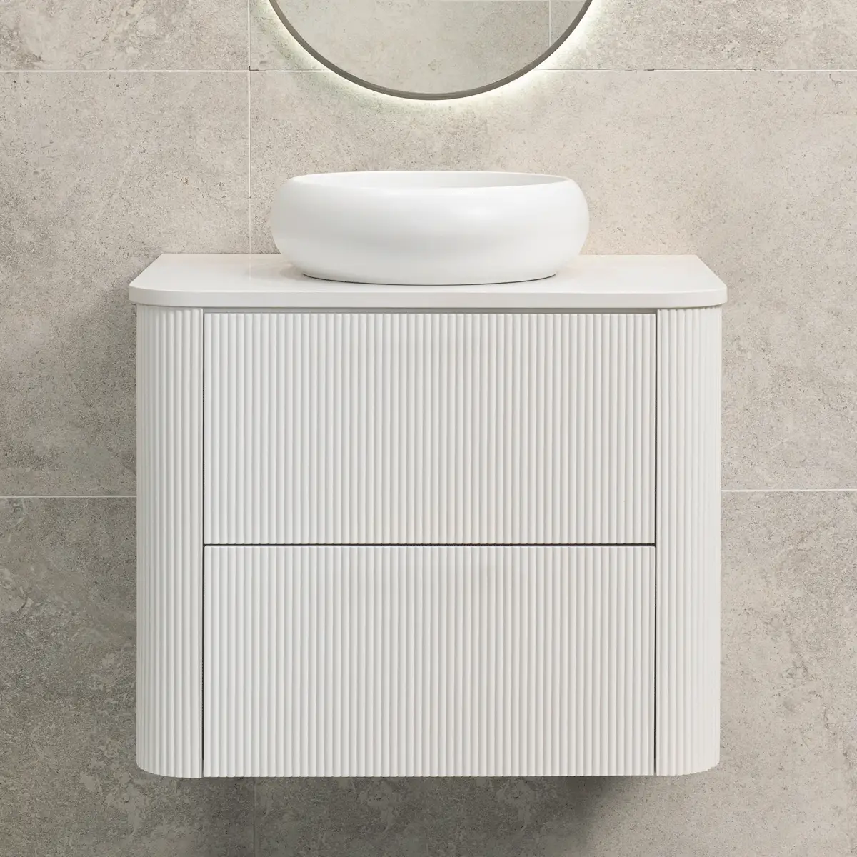 *Clearance* Tura Groove 750mm Curved Wall Hung Vanity Cabinet, Matte White - Image 3