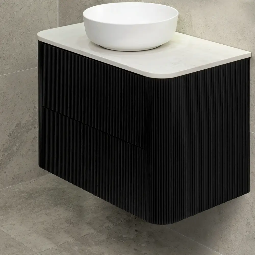 *Clearance* Tura Groove 900mm Curved Wall Hung Vanity Cabinet, Matte Black - Image 2