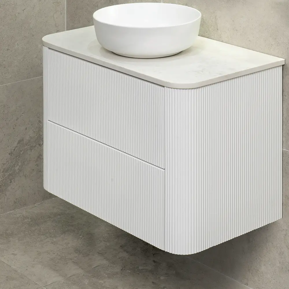 *Clearance* Tura Groove 900mm Curved Wall Hung Vanity Cabinet, Matte White - Image 2
