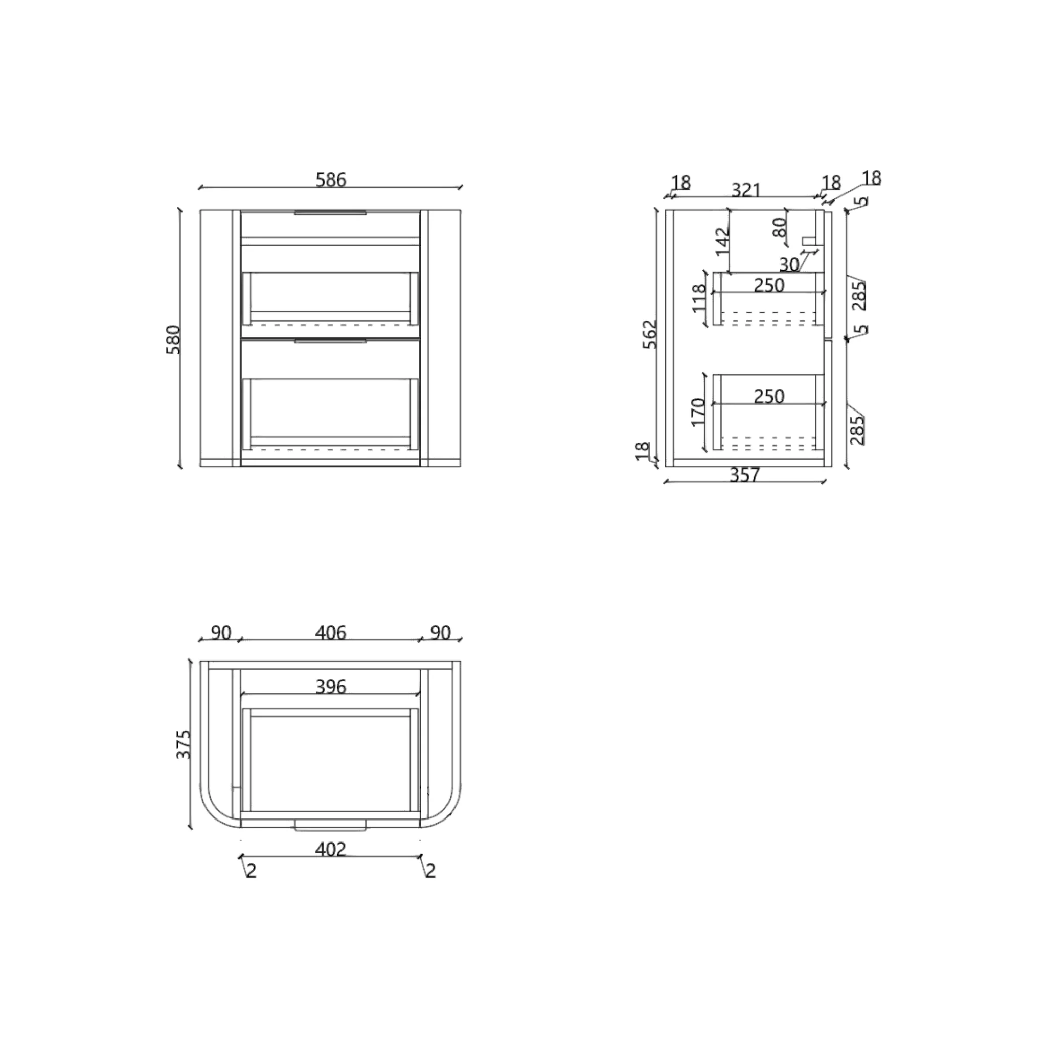 *Clearance* Tura Groove Ensuite 600mm Curved Wall Hung Vanity Cabinet, Matte White - Image 14