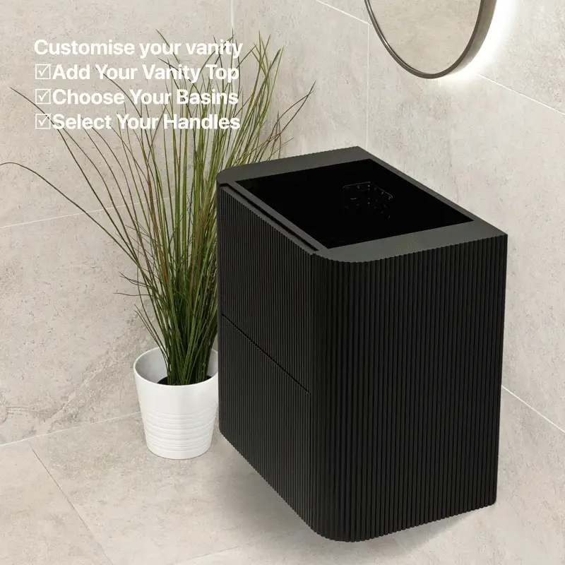 *Clearance* Tura Groove Ensuite 600mm Curved Wall Hung Vanity Cabinet, Matte Black - Image 8