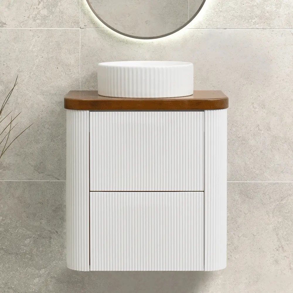 *Clearance* Tura Groove Ensuite 600mm Curved Wall Hung Vanity Cabinet, Matte White - Image 4