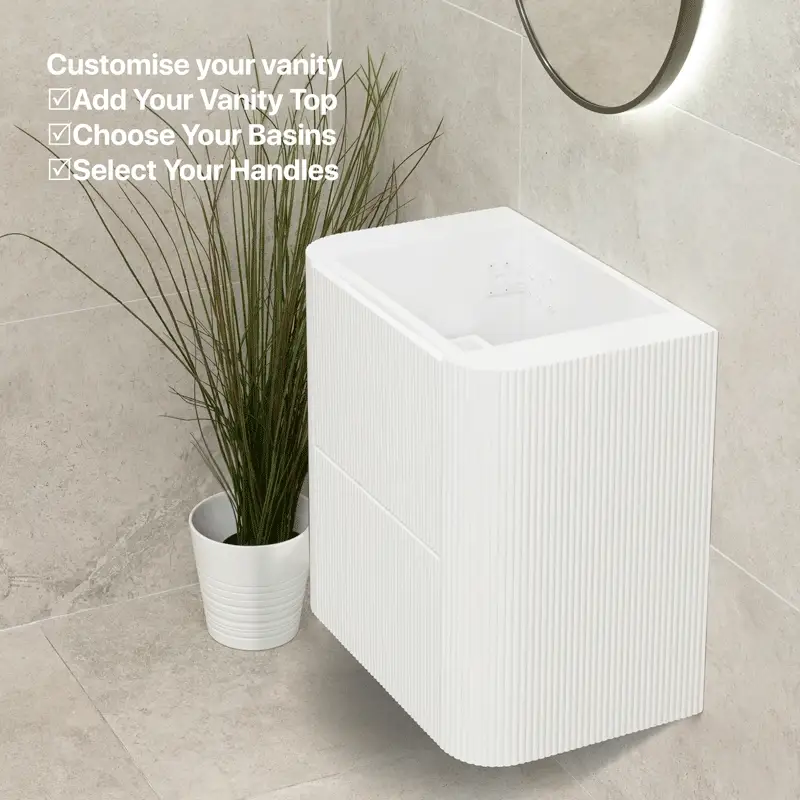 *Clearance* Tura Groove Ensuite 600mm Curved Wall Hung Vanity Cabinet, Matte White - Image 5