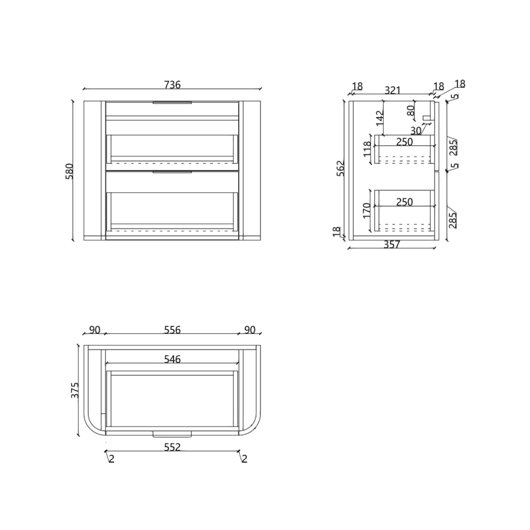 *Clearance* Tura Groove Ensuite 750mm Curved Wall Hung Vanity Cabinet, Matte White - Image 14