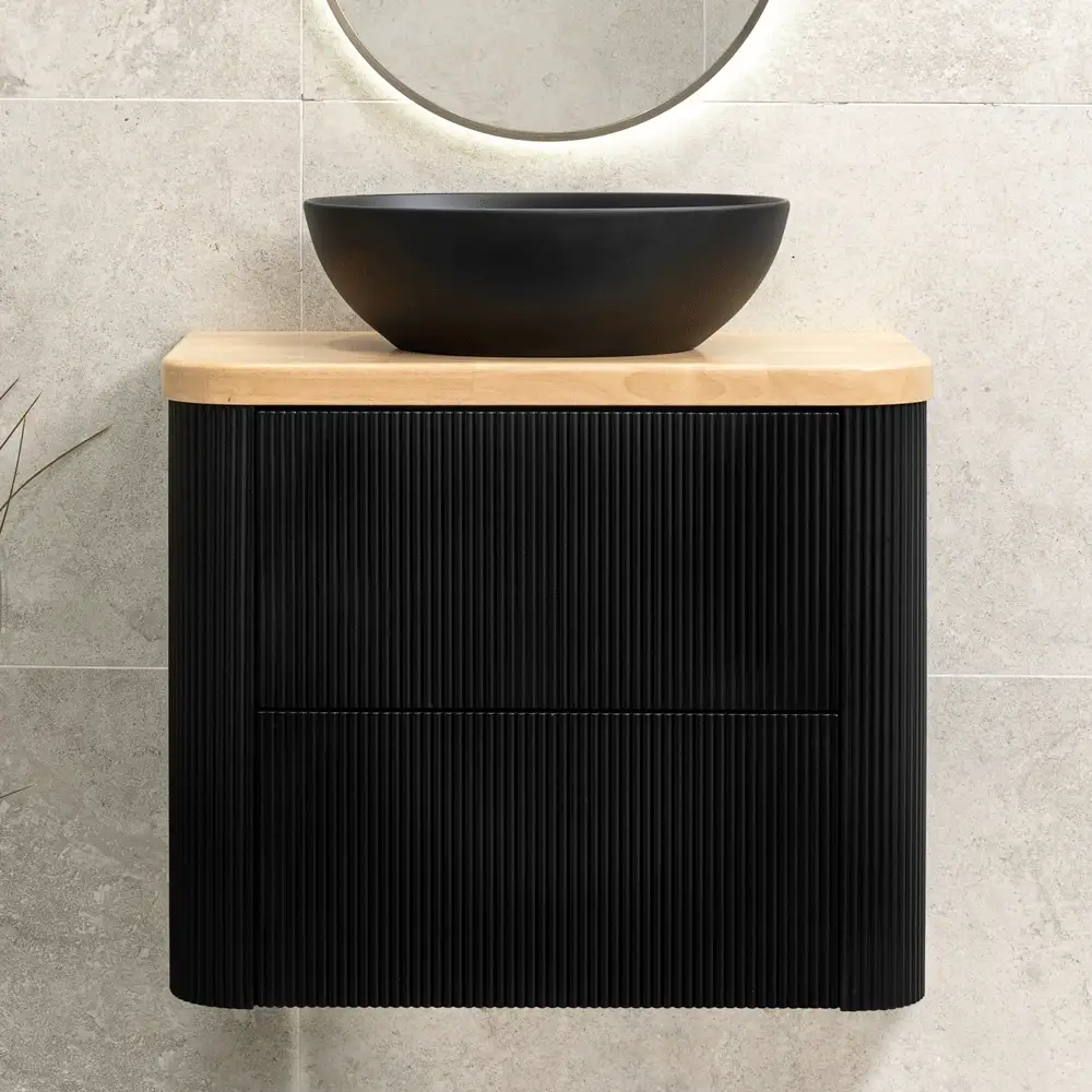 *Clearance* Tura Groove Ensuite 750mm Curved Wall Hung Vanity Cabinet, Matte Black - Image 4