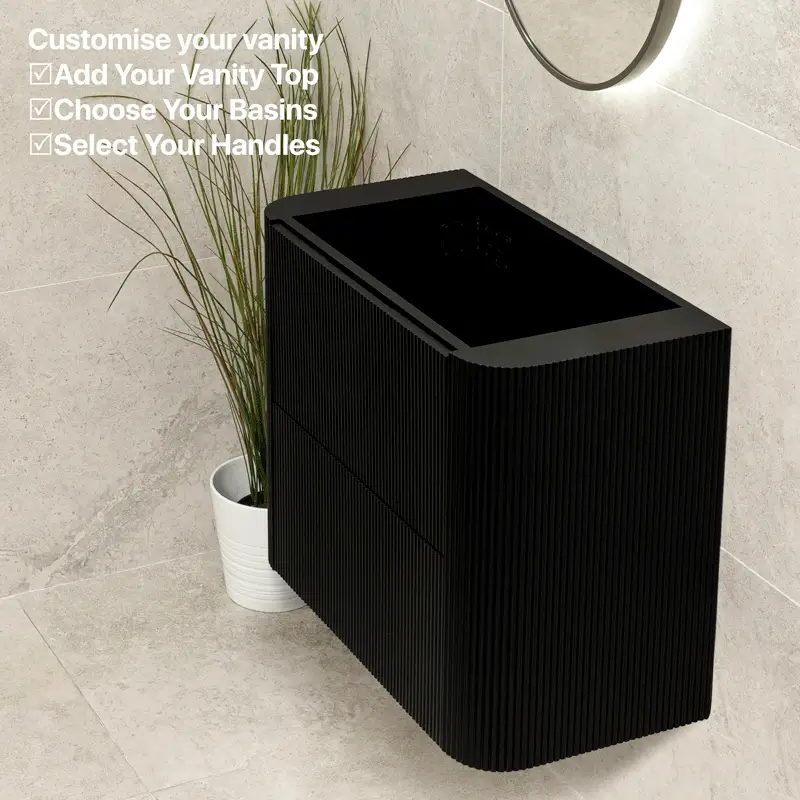 *Clearance* Tura Groove Ensuite 750mm Curved Wall Hung Vanity Cabinet, Matte Black - Image 8