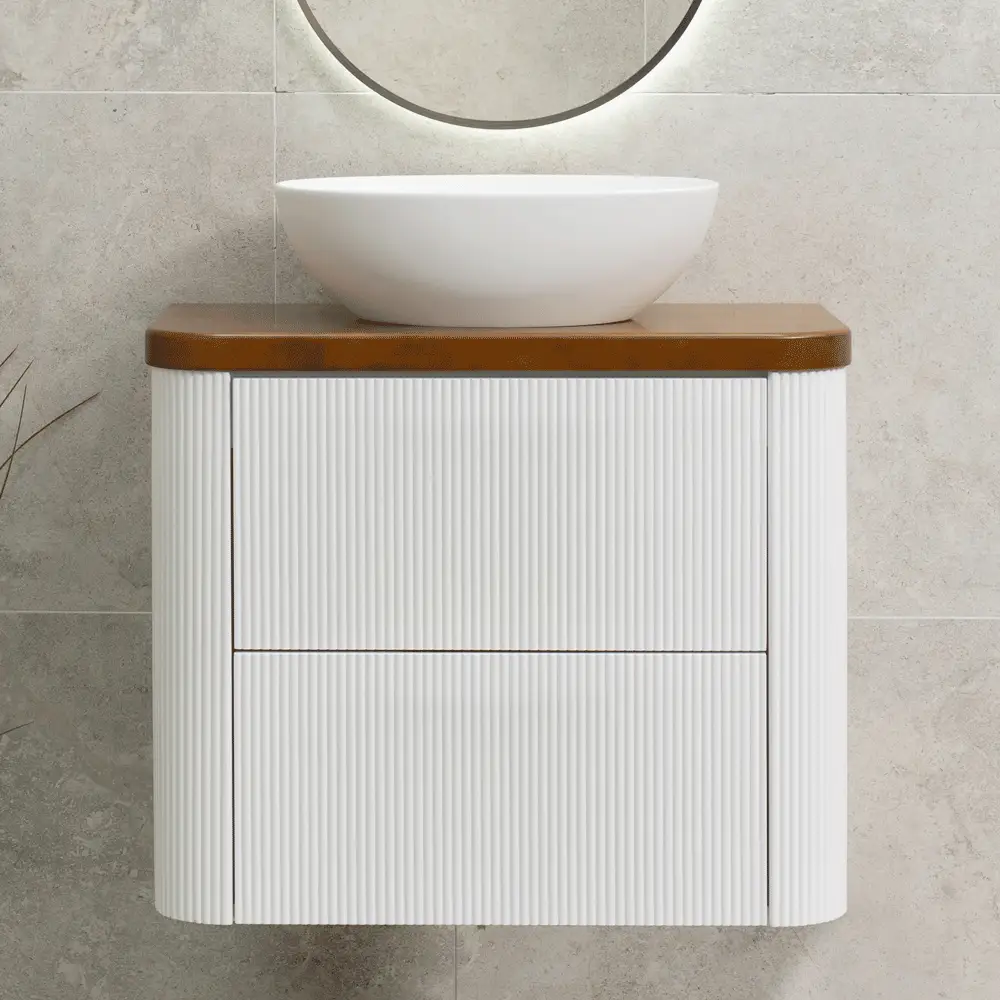 *Clearance* Tura Groove Ensuite 750mm Curved Wall Hung Vanity Cabinet, Matte White - Image 4