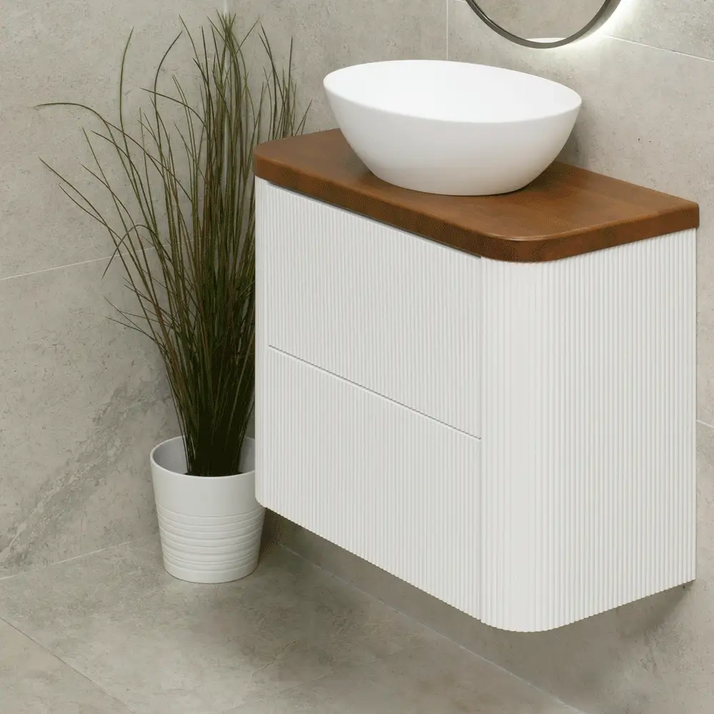 *Clearance* Tura Groove Ensuite 750mm Curved Wall Hung Vanity Cabinet, Matte White - Image 5