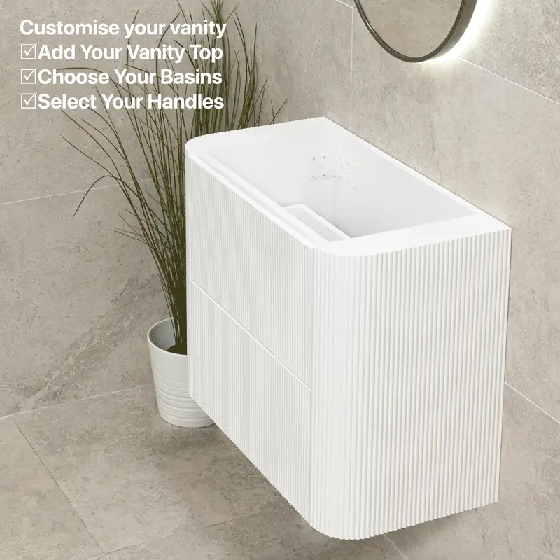 *Clearance* Tura Groove Ensuite 750mm Curved Wall Hung Vanity Cabinet, Matte White - Image 8