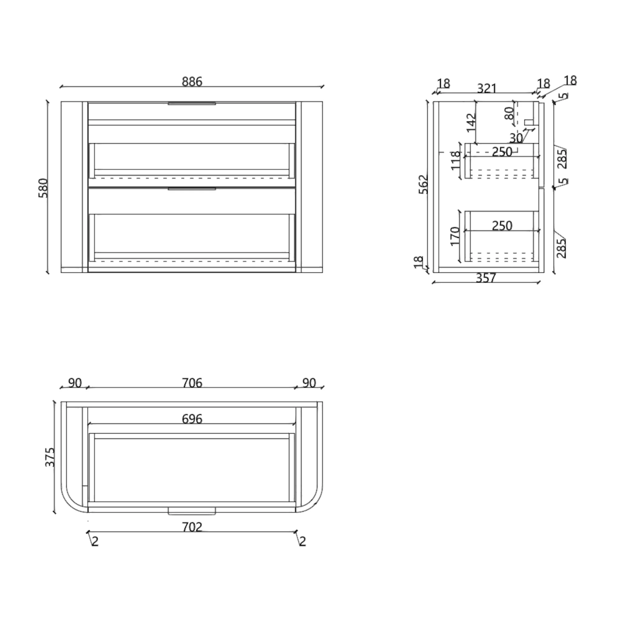*Clearance* Tura Groove Ensuite 900mm Curved Wall Hung Vanity Cabinet, Matte White - Image 14