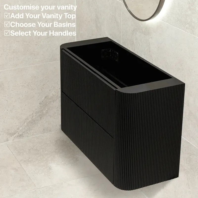 *Clearance* Tura Groove Ensuite 900mm Curved Wall Hung Vanity Cabinet, Matte Black - Image 8