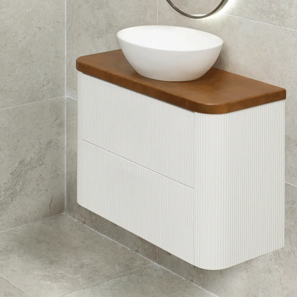 *Clearance* Tura Groove Ensuite 900mm Curved Wall Hung Vanity Cabinet, Matte White - Image 5