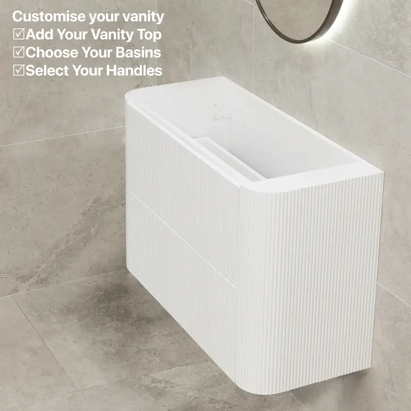 *Clearance* Tura Groove Ensuite 900mm Curved Wall Hung Vanity Cabinet, Matte White - Image 8