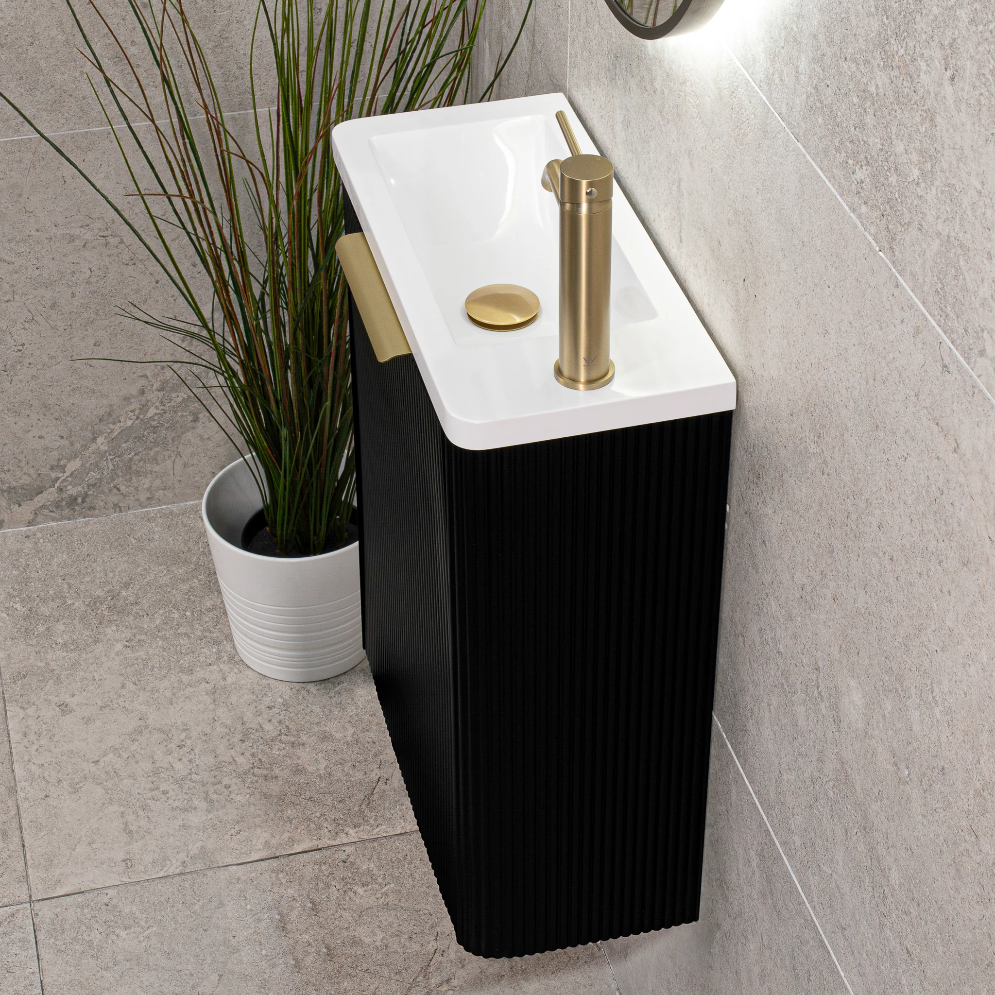 *Clearance* Tura Groove Petite 500mm Curved Wall Hung Slim Vanity Cabinet, Matte Black - Image 2