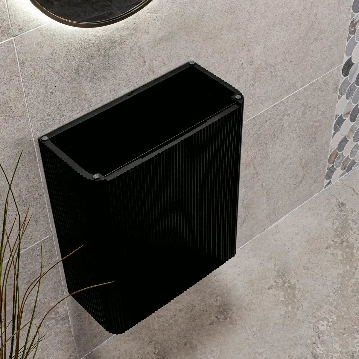 *Clearance* Tura Groove Petite 500mm Curved Wall Hung Slim Vanity Cabinet, Matte Black - Image 4