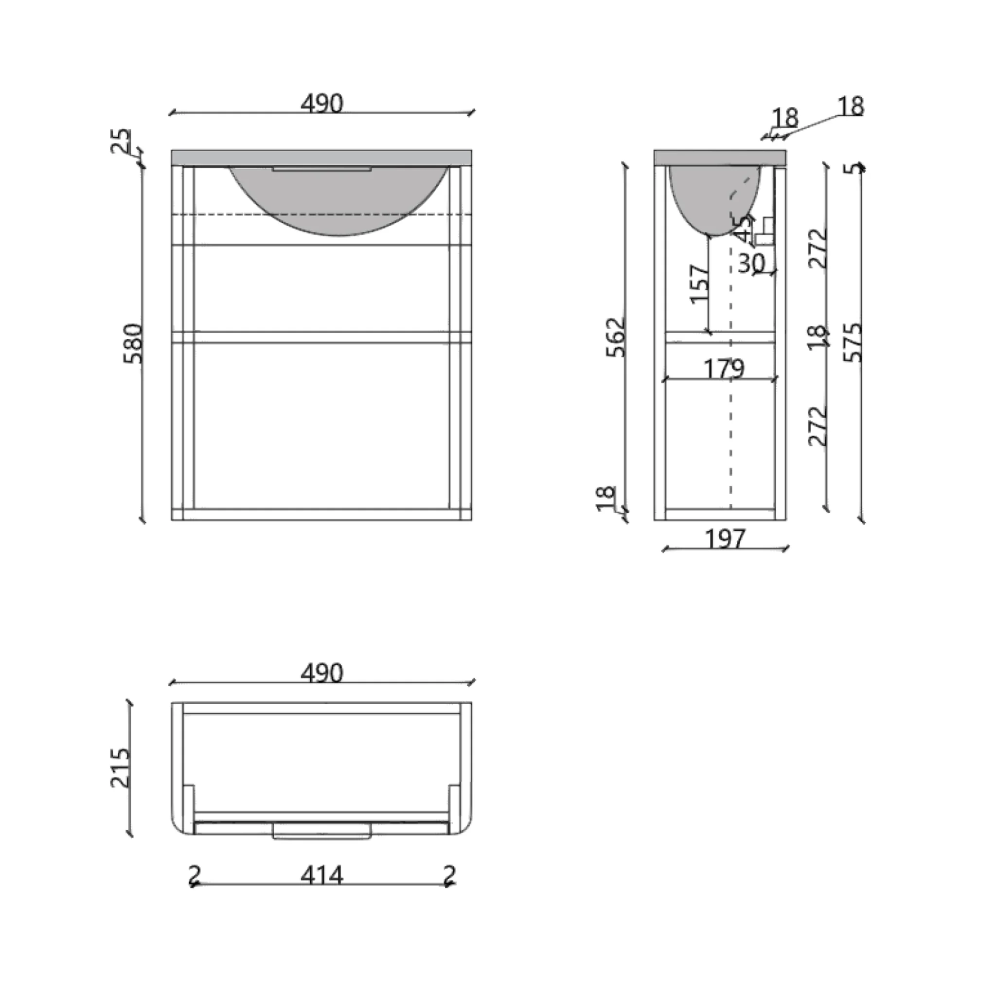 *Clearance* Tura Groove Petite 500mm Curved Wall Hung Slim Vanity Cabinet, Matte White - Image 9