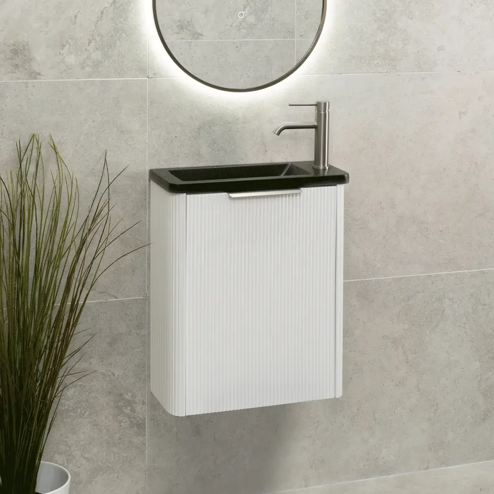 *Clearance* Tura Groove Petite 500mm Curved Wall Hung Slim Vanity Cabinet, Matte White
