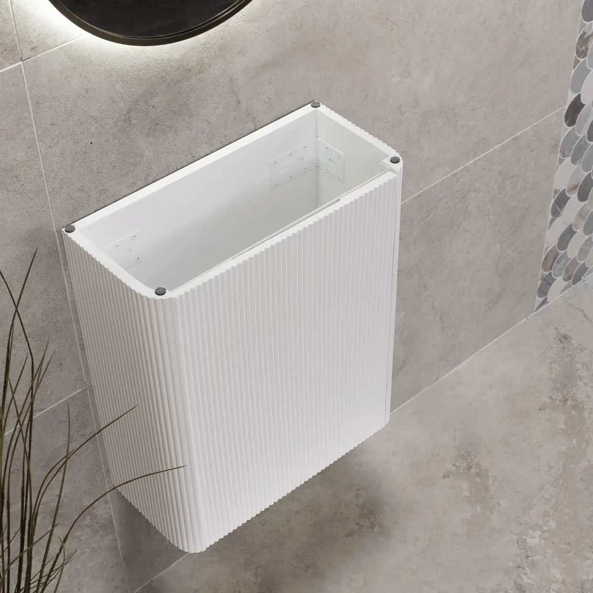 *Clearance* Tura Groove Petite 500mm Curved Wall Hung Slim Vanity Cabinet, Matte White - Image 4