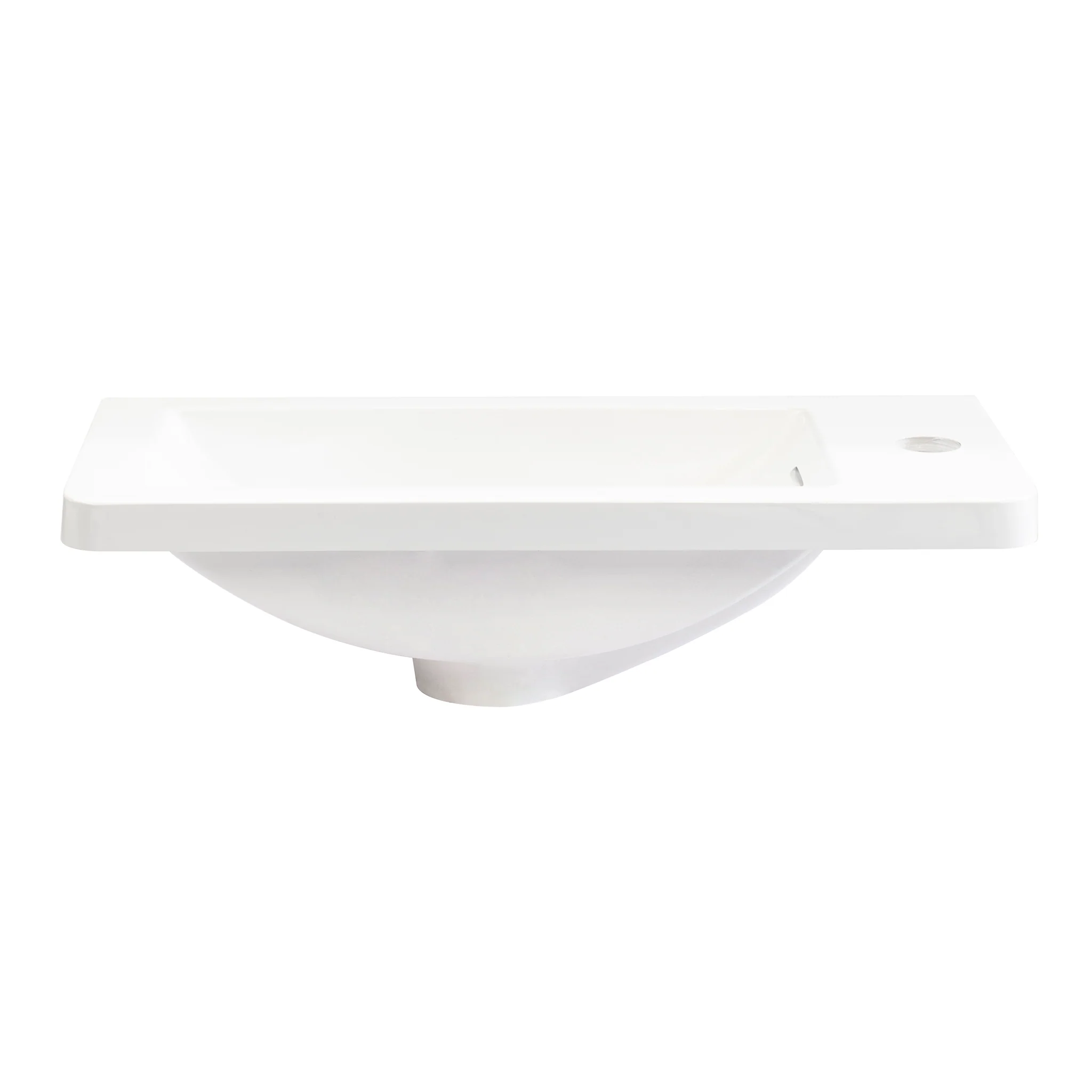 Tura Petite 500 x 225mm Curved Polymarble Vanity Top with Integrated Sink and Overflow, Gloss White - Image 4