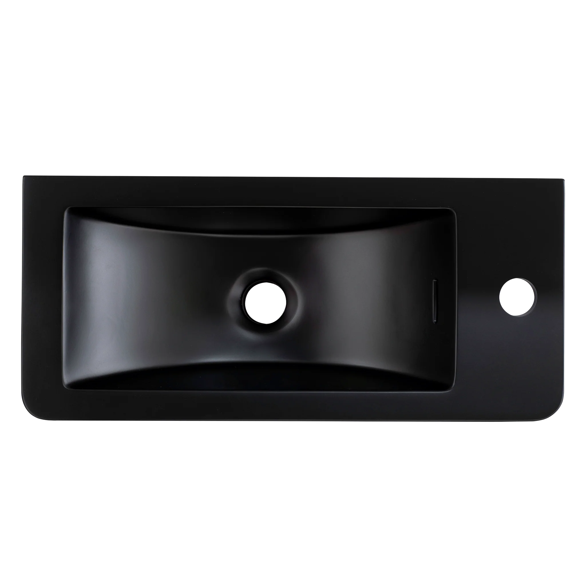 Tura Petite 500 x 225mm Curved Polymarble Vanity Top with Integrated Sink and Overflow, Matte Black - Image 2