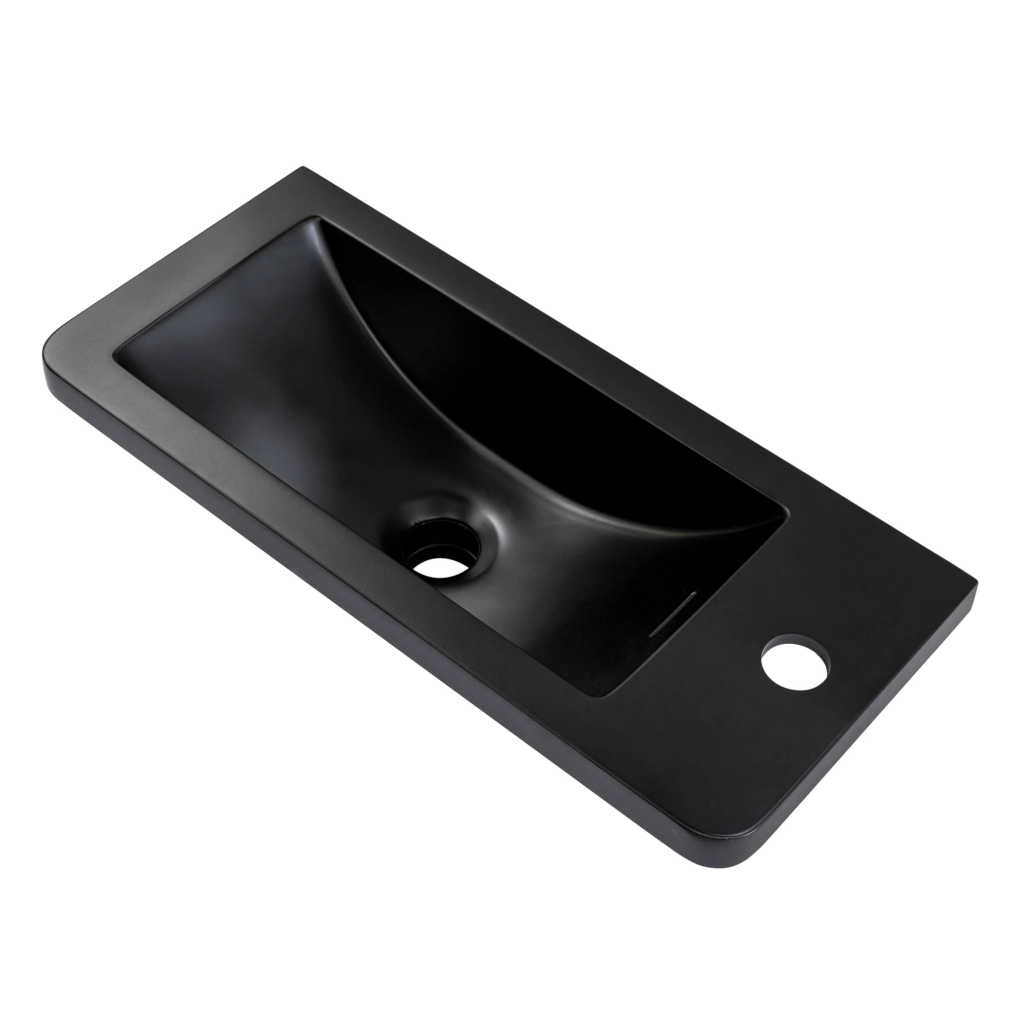 Tura Petite 500 x 225mm Curved Polymarble Vanity Top with Integrated Sink and Overflow, Matte Black - Image 3