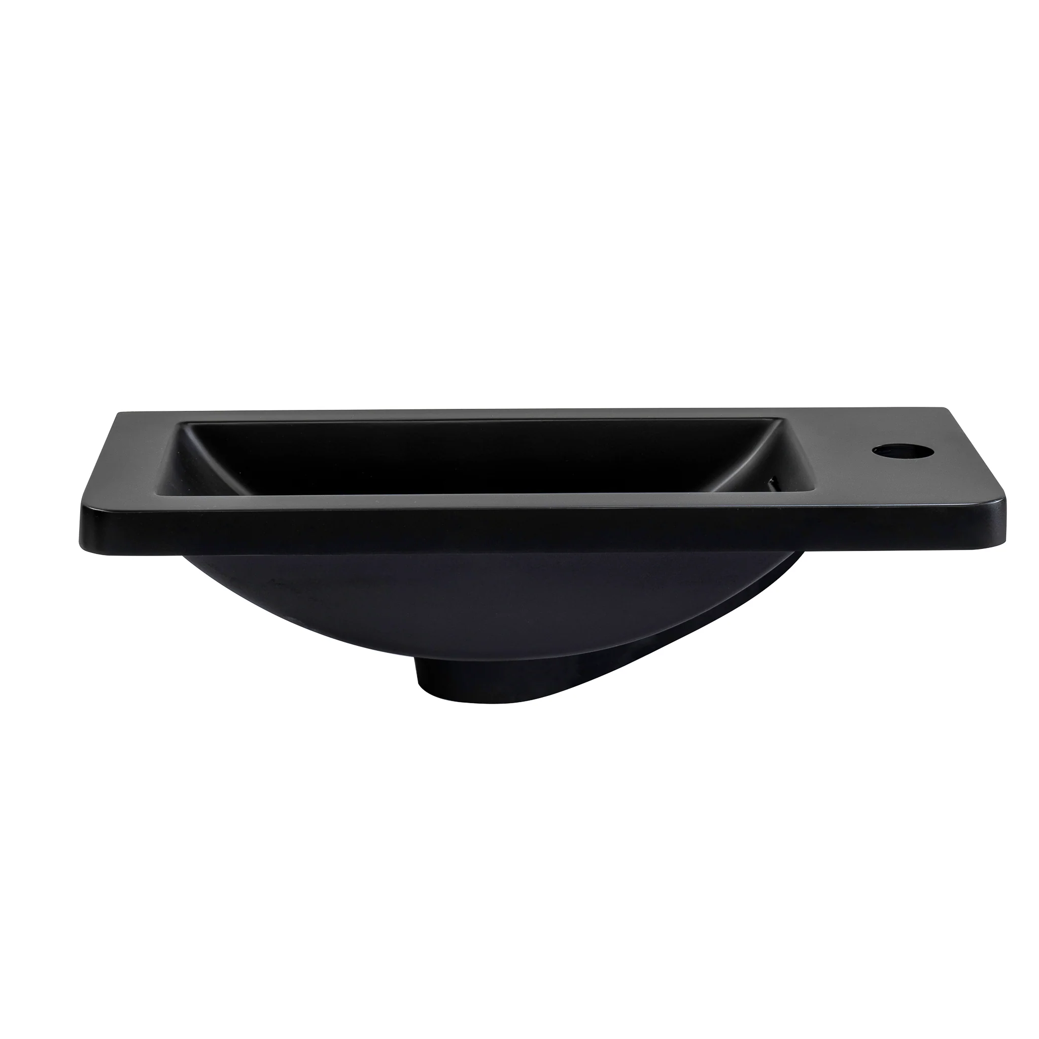 Tura Petite 500 x 225mm Curved Polymarble Vanity Top with Integrated Sink and Overflow, Matte Black - Image 4