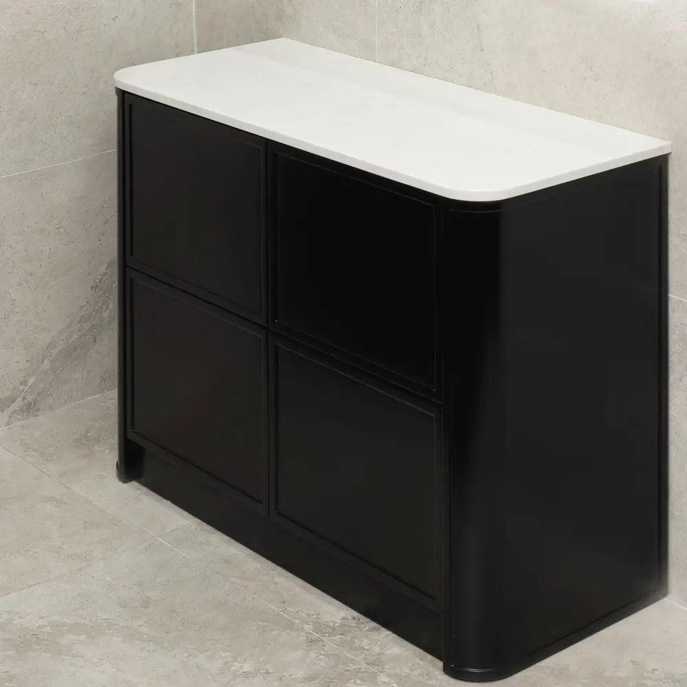 Tura Shaker 1200mm Curved Floorstanding Vanity Cabinet, Matte Black - Image 2