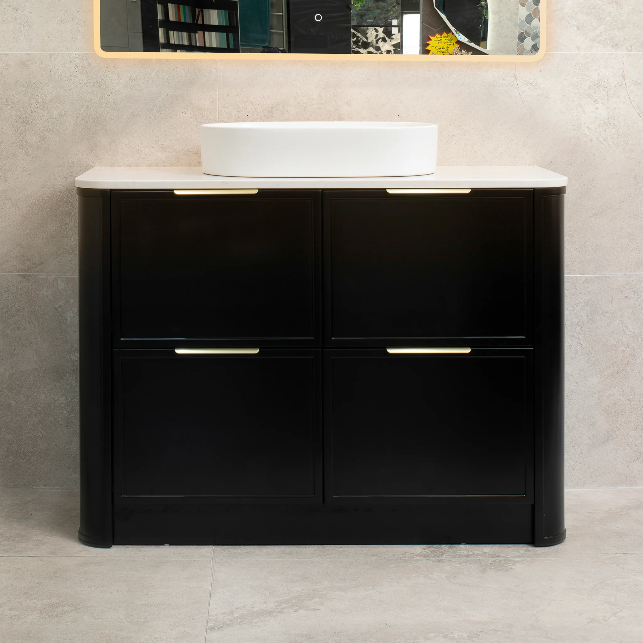 Tura Shaker 1200mm Curved Floorstanding Vanity Cabinet, Matte Black - Image 4