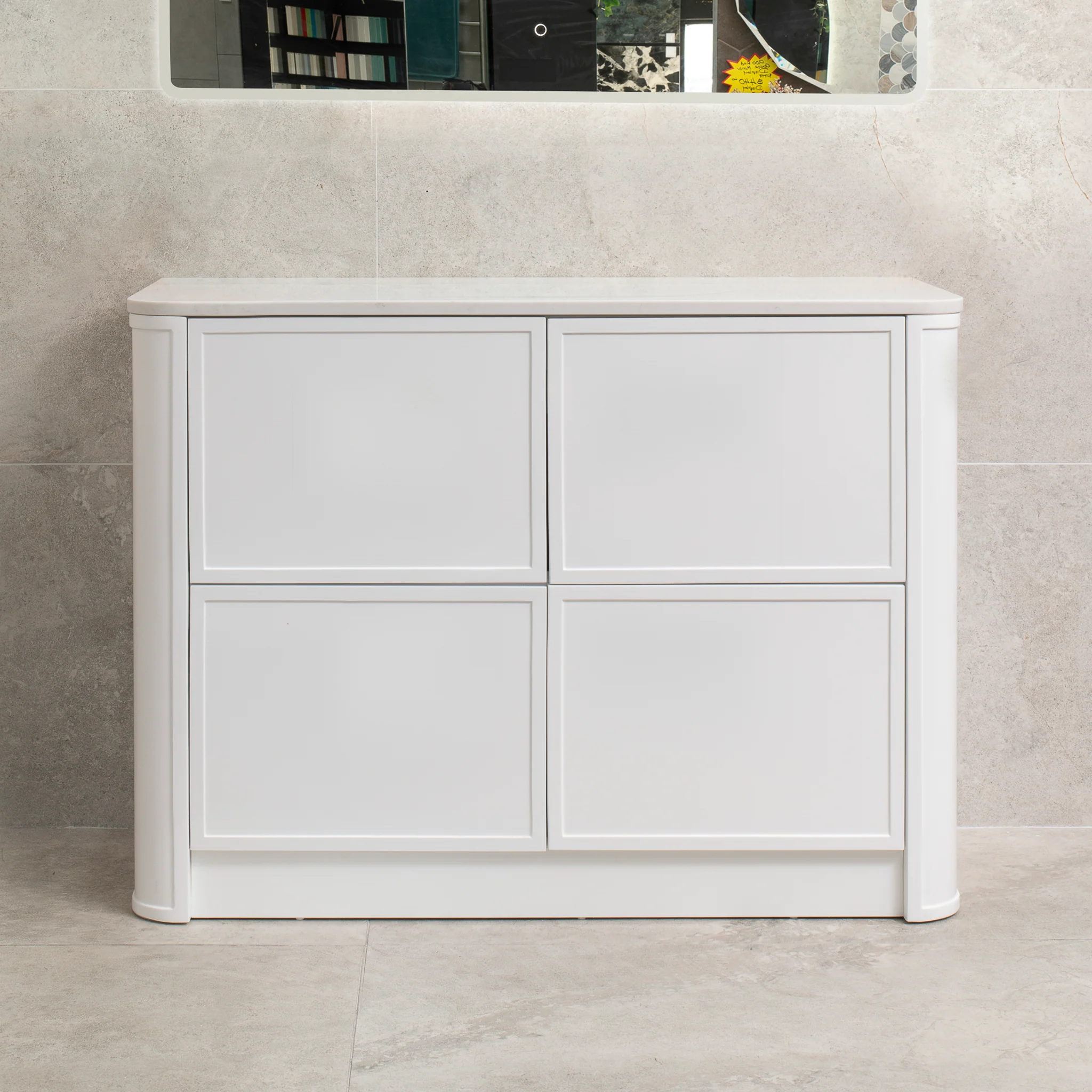 Tura Shaker 1200mm Curved Floorstanding Vanity Cabinet, Matte White - Image 3