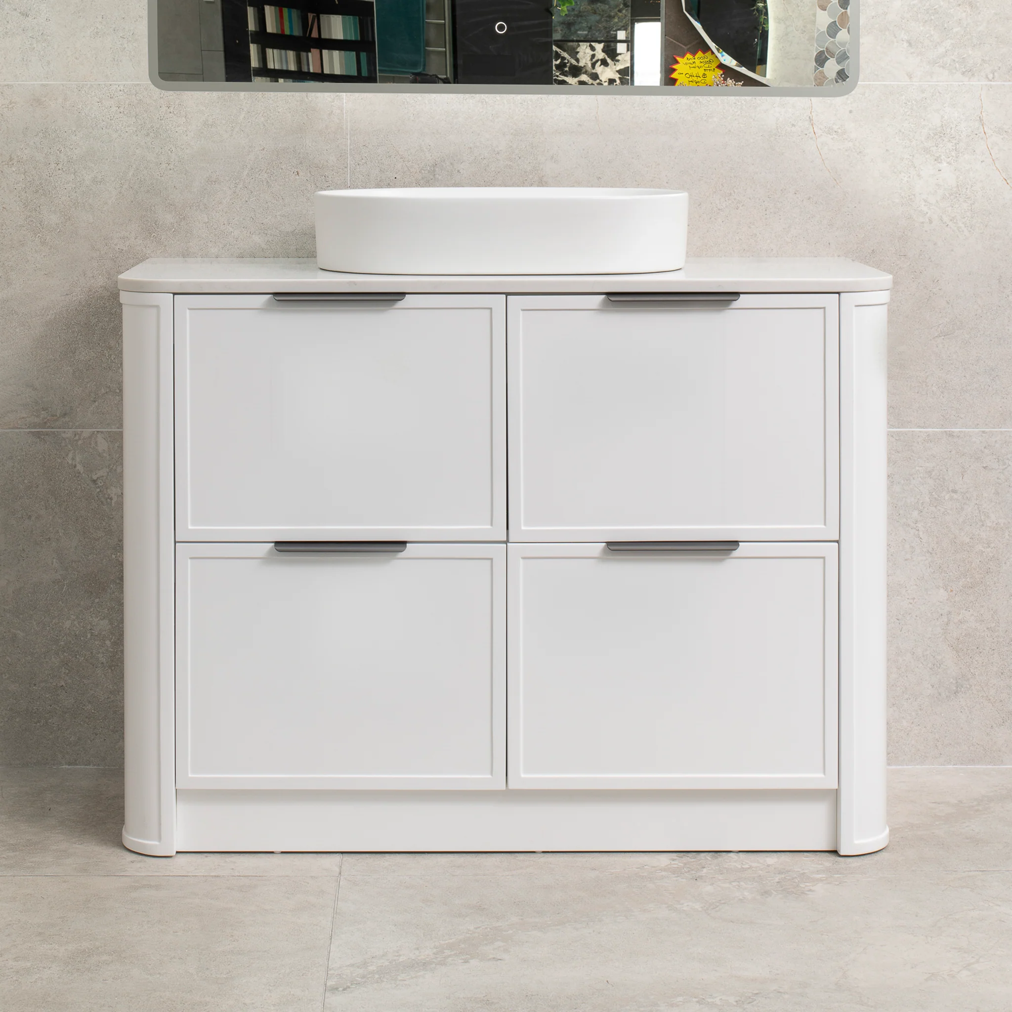 Tura Shaker 1200mm Curved Floorstanding Vanity Cabinet, Matte White - Image 4