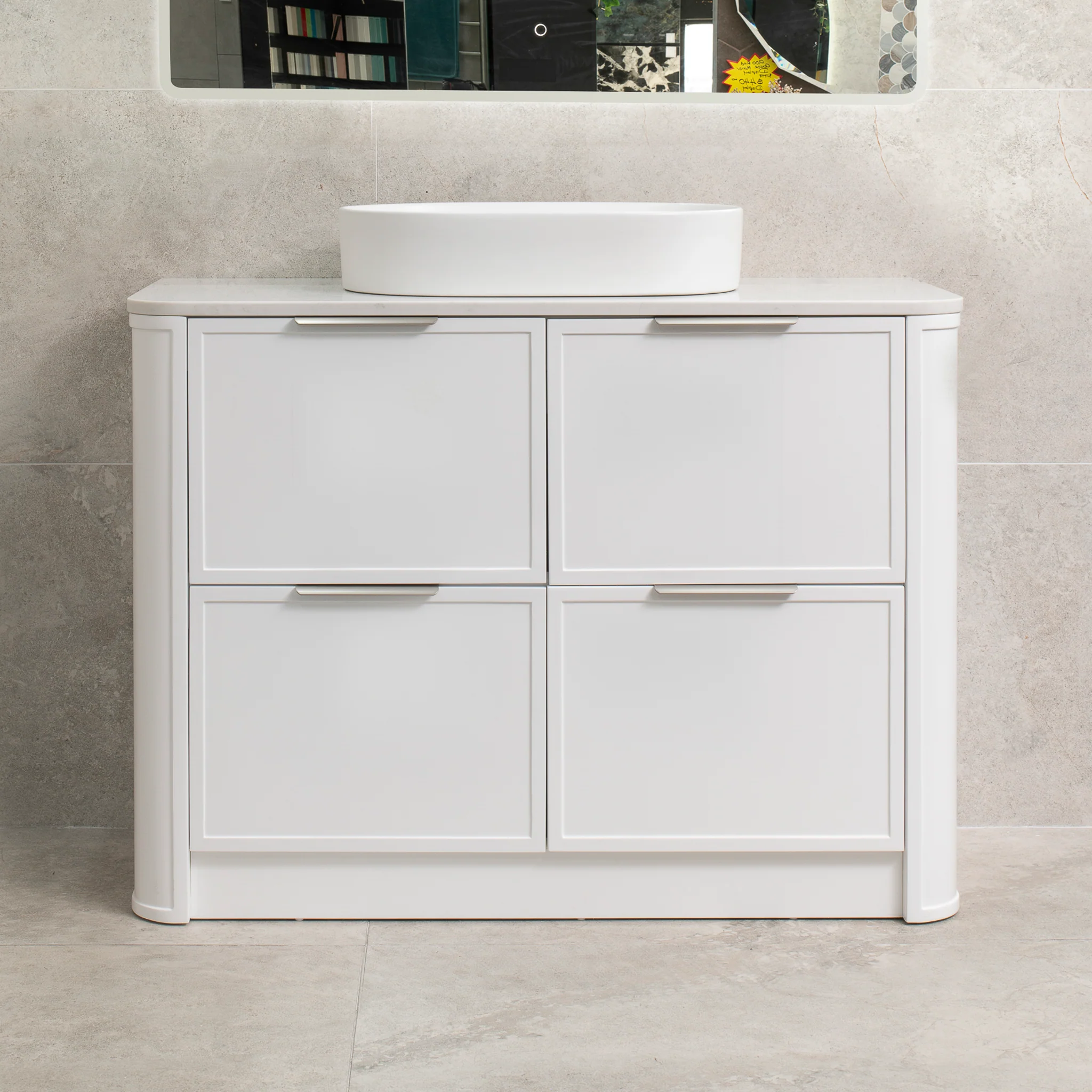 Tura Shaker 1200mm Curved Floorstanding Vanity Cabinet, Matte White - Image 5