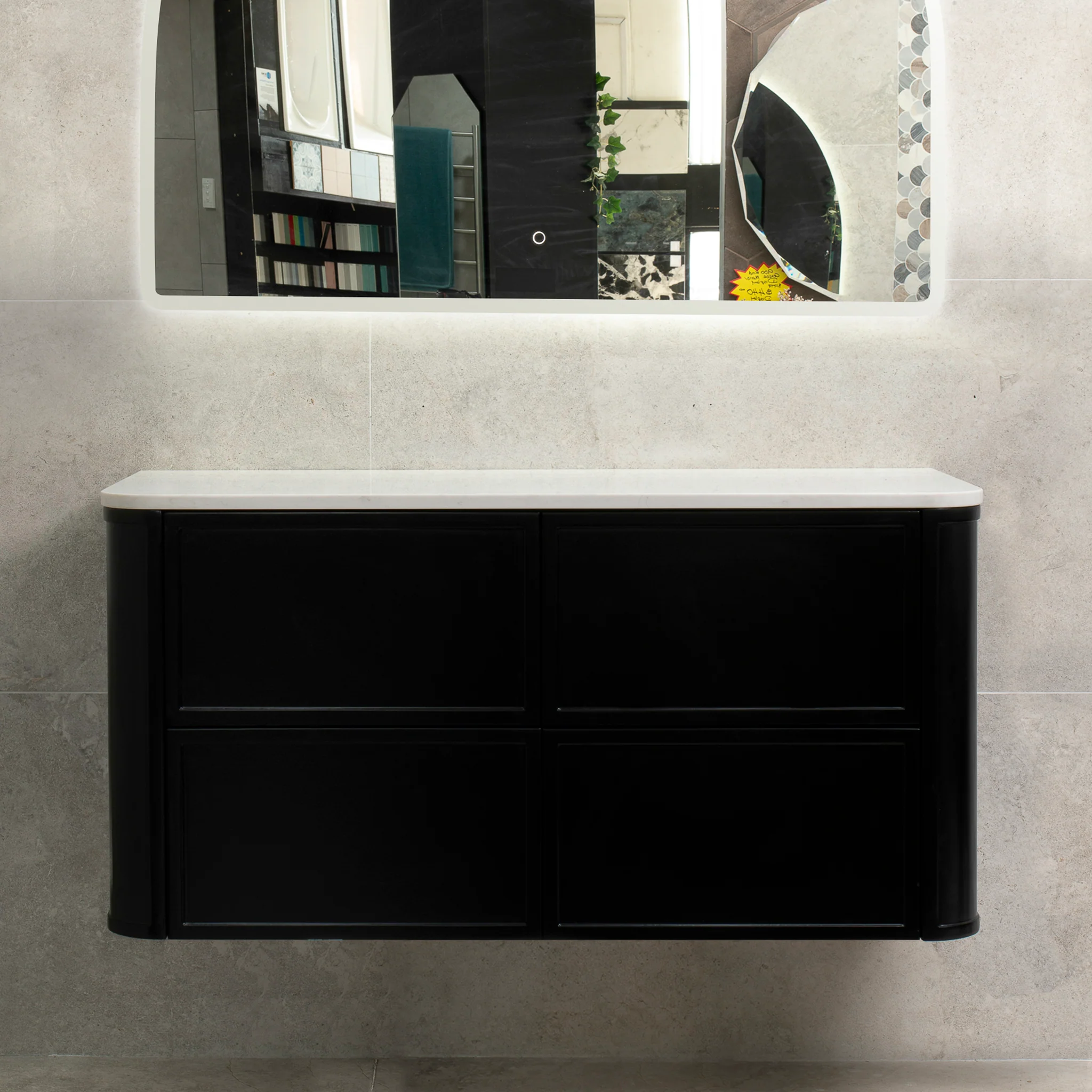 Tura Shaker 1200mm Curved Wall Hung Vanity Cabinet, Matte Black - Image 3