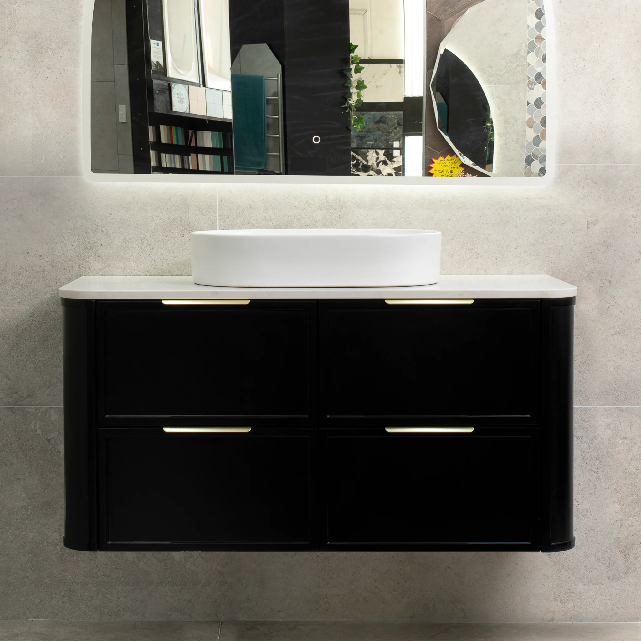 Tura Shaker 1200mm Curved Wall Hung Vanity Cabinet, Matte Black - Image 4