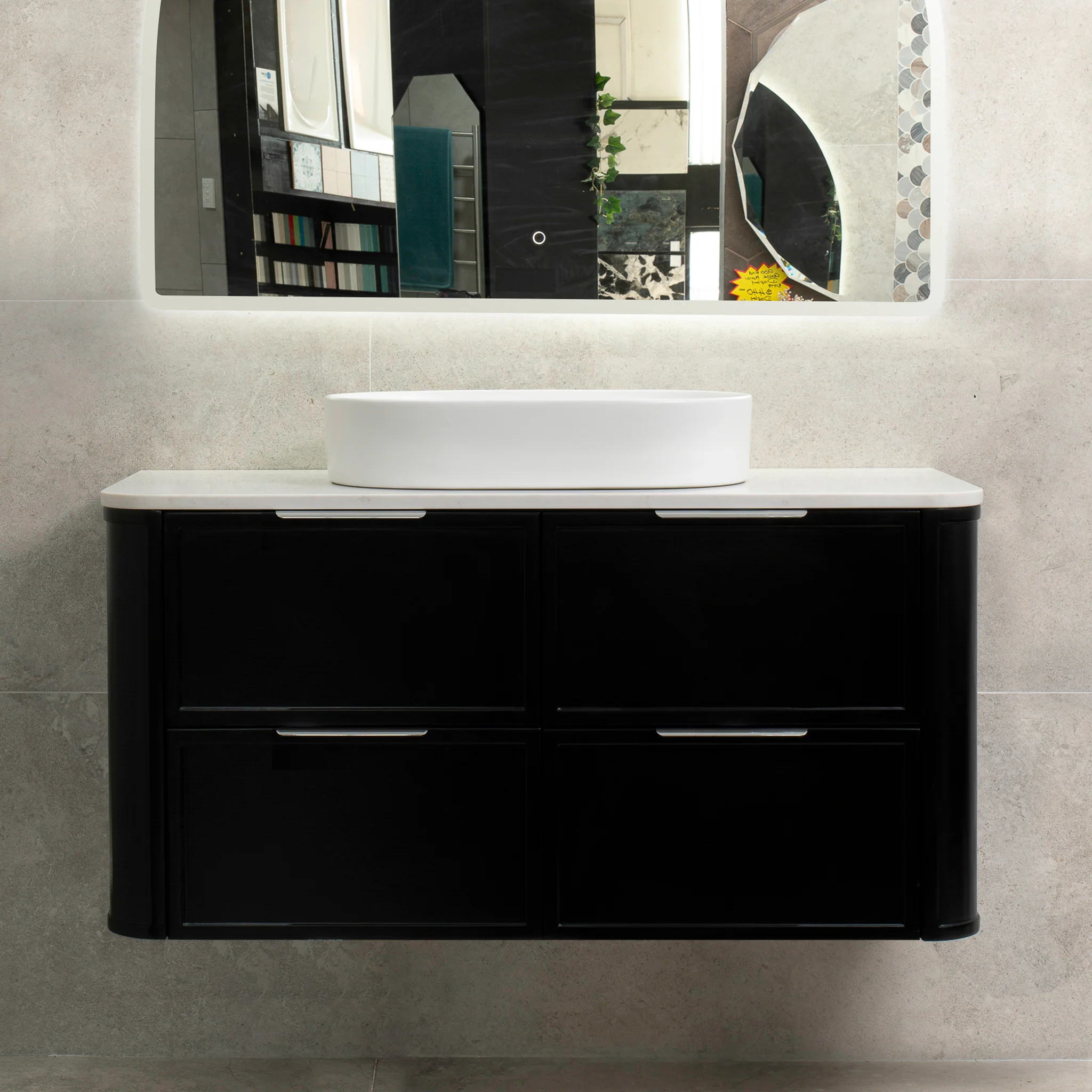 Tura Shaker 1200mm Curved Wall Hung Vanity Cabinet, Matte Black - Image 5